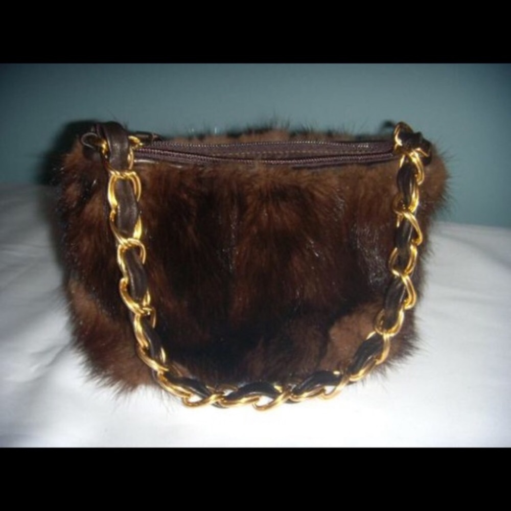 Real Brown Mink Wristlet